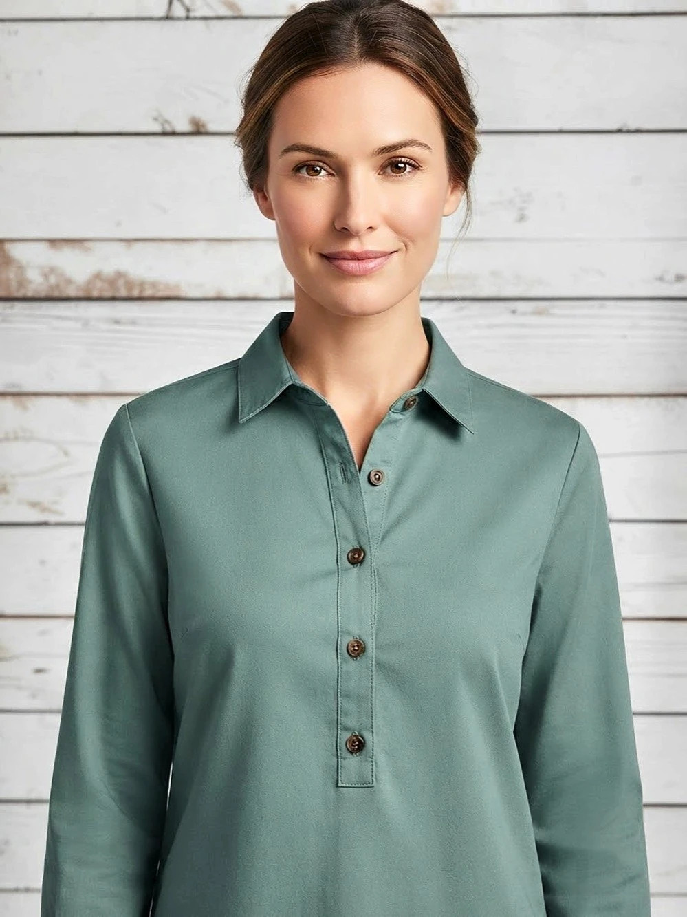 Lands' End | Lyocell Button-Down Popover Top in Green | Size Small | NWT